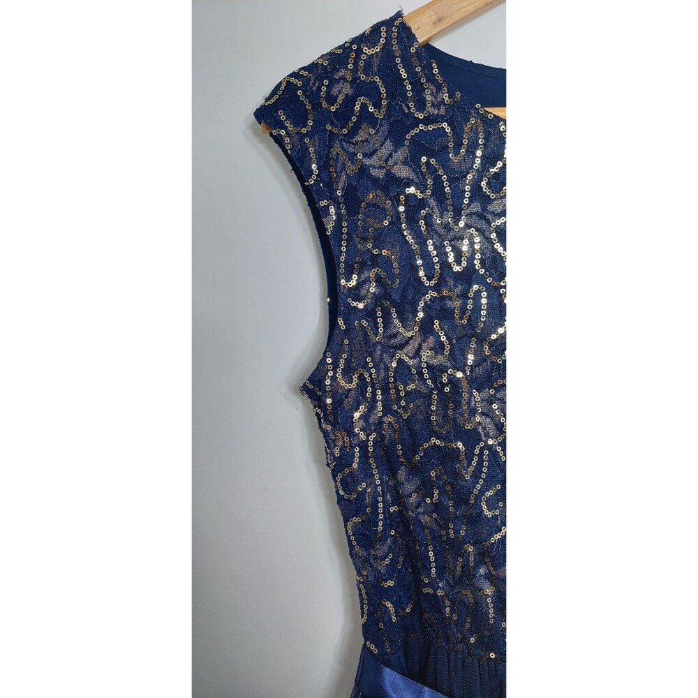 Candalite Women's Size Small Dress Blue with Gold Accents Maxi Length Sleeveless - Picture 6 of 12